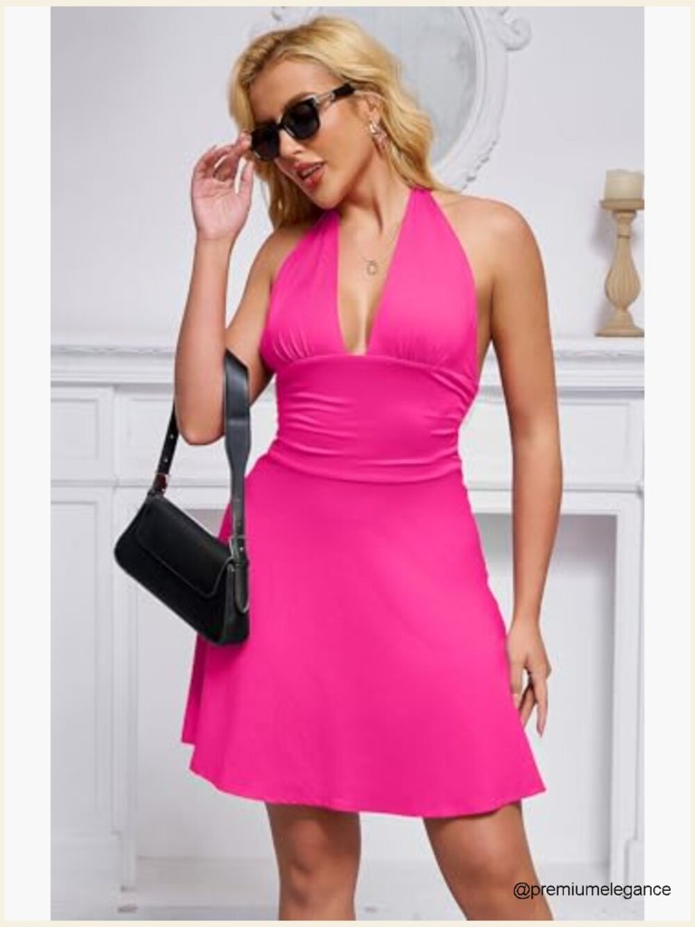 Mini Halter Backless Dress High Waist Deep V Neck Summer Sundress - Picture 3 of 6